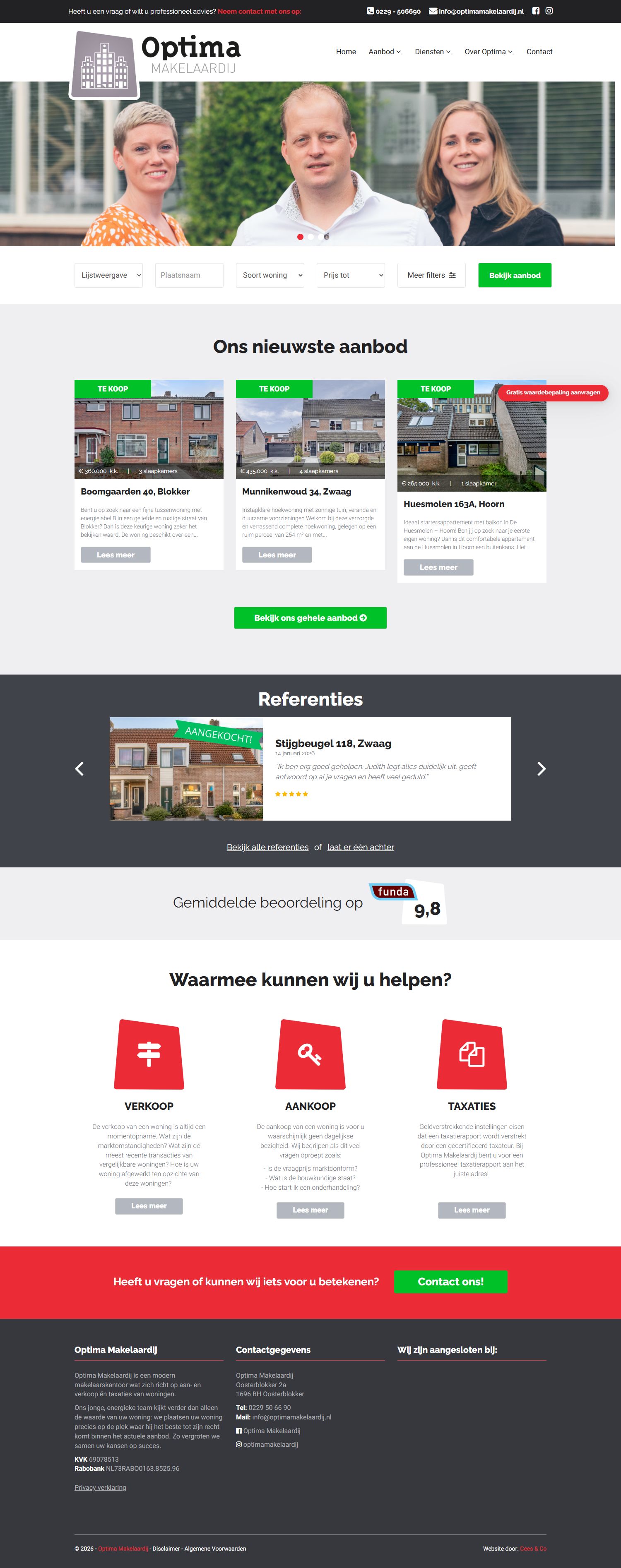 Screenshot van de website van www.optimamakelaardij.nl