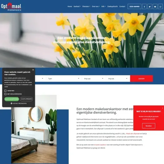 Screenshot of the website of optimaalmakelaars.nl