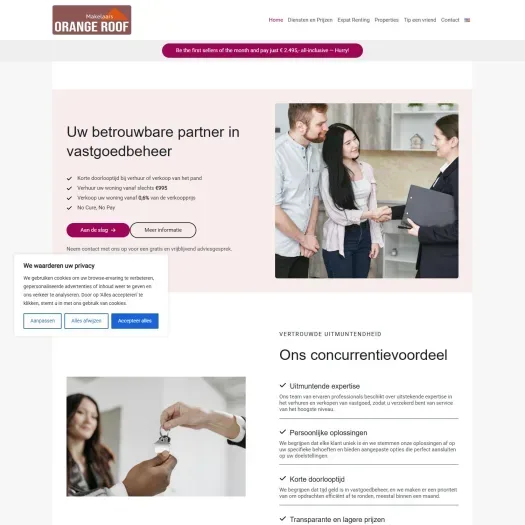 Screenshot van de website van www.orangeroof.nl
