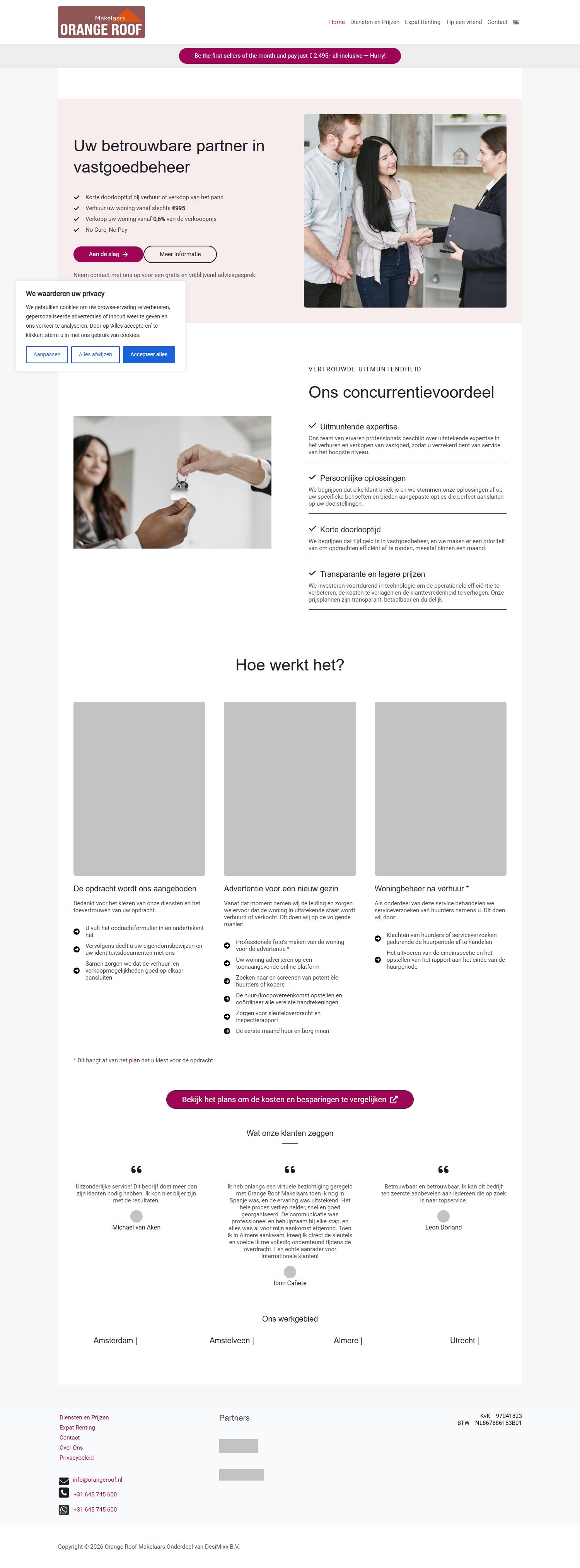 Screenshot van de website van www.orangeroof.nl