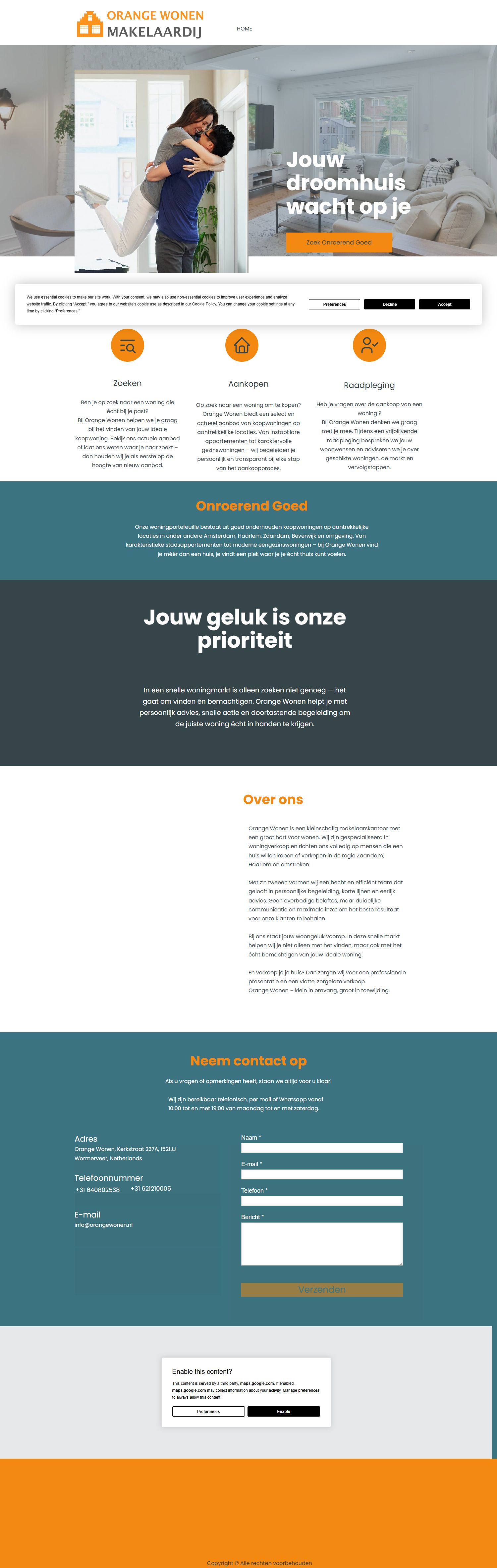 Screenshot van de website van www.orangewonen.nl