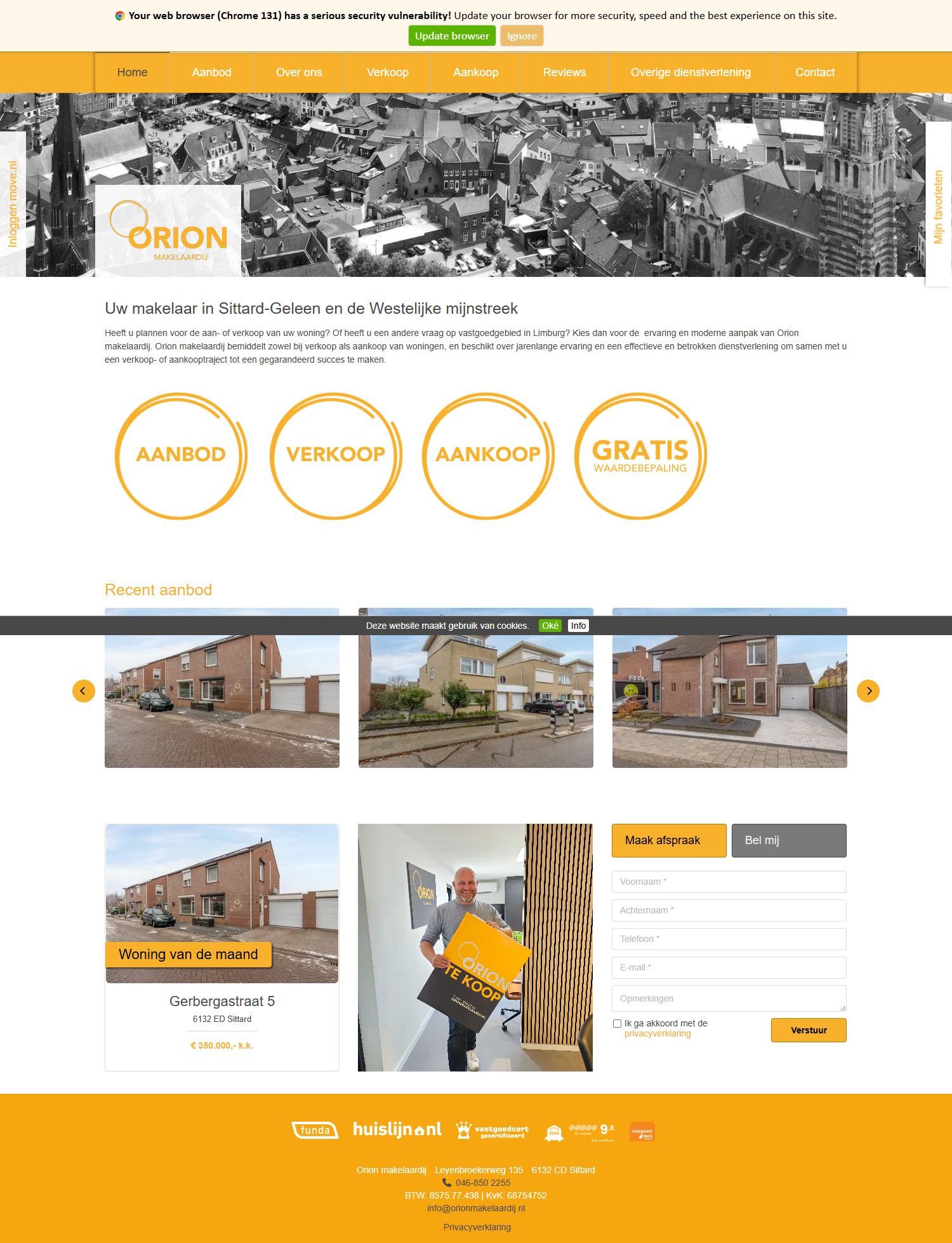 Screenshot van de website van www.orionmakelaardij.nl