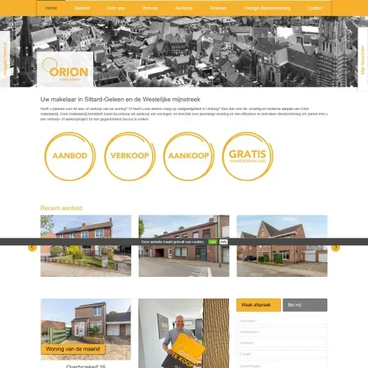 Screenshot van de website van www.orionmakelaardij.nl