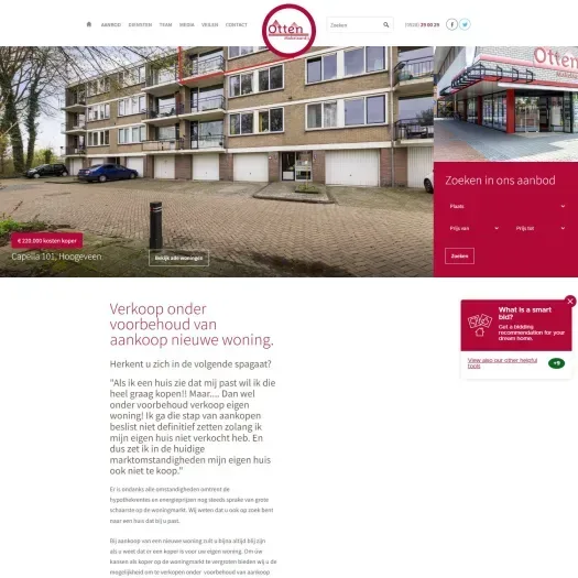 Screenshot van de website van www.ottenmakelaardij.nl