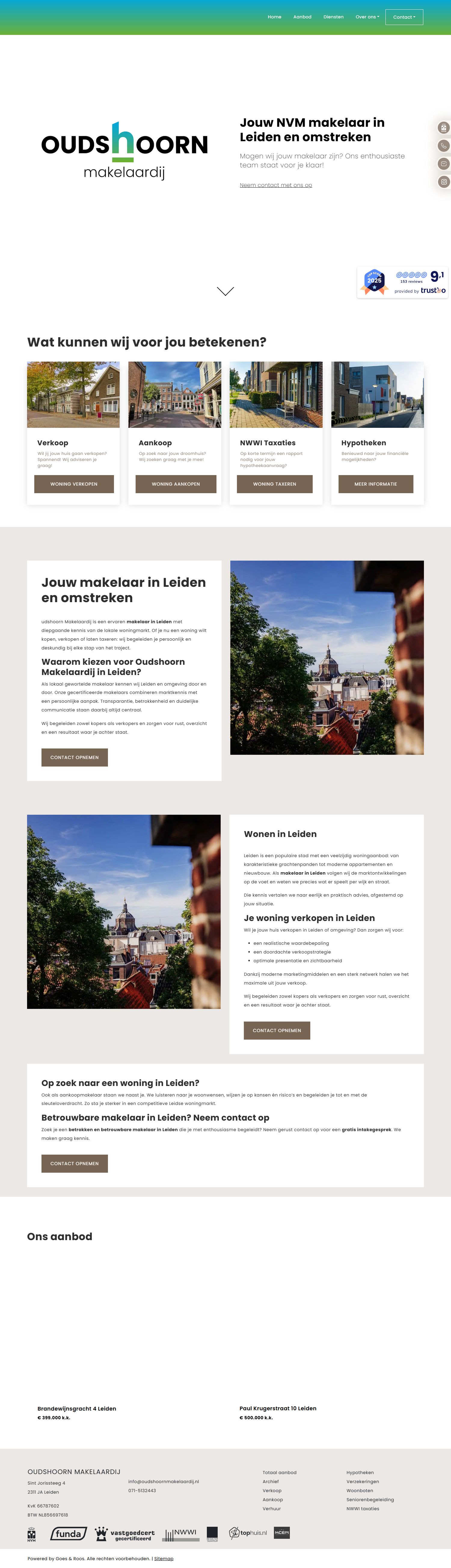 Screenshot van de website van www.oudshoornmakelaardij.nl