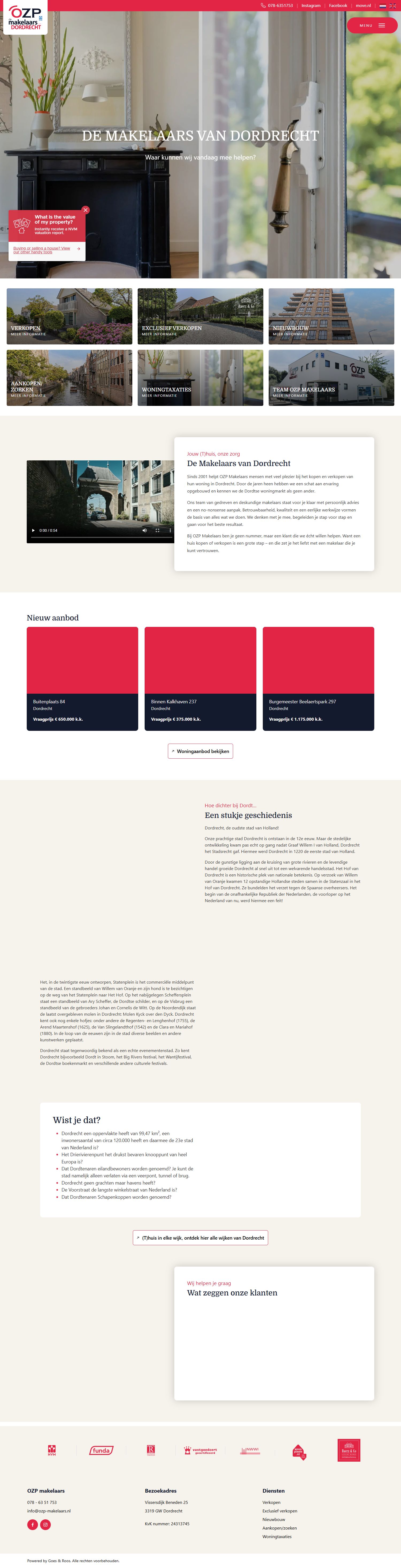 Screenshot van de website van www.ozp-makelaars.nl