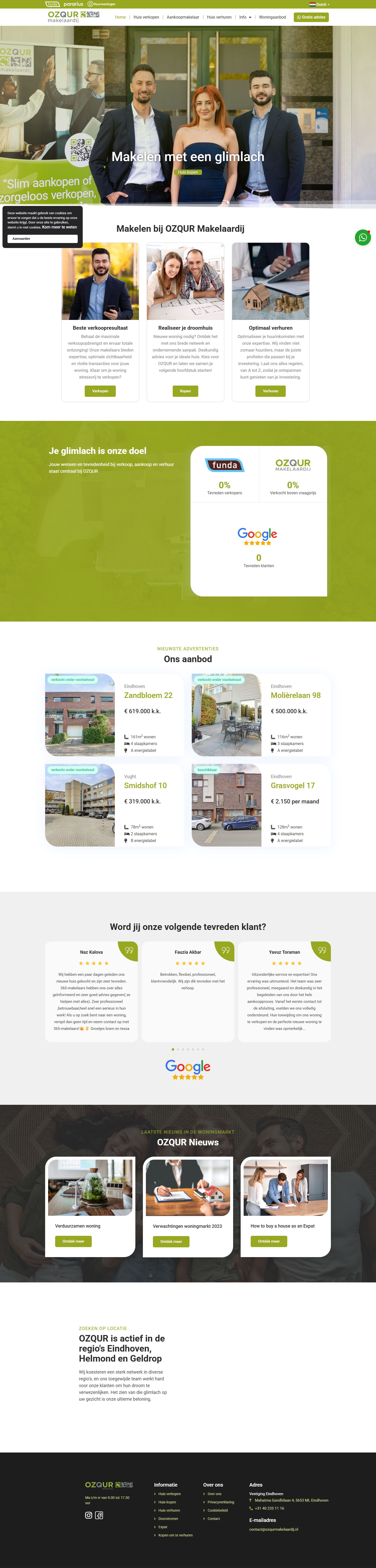 Screenshot van de website van ozqurmakelaardij.nl