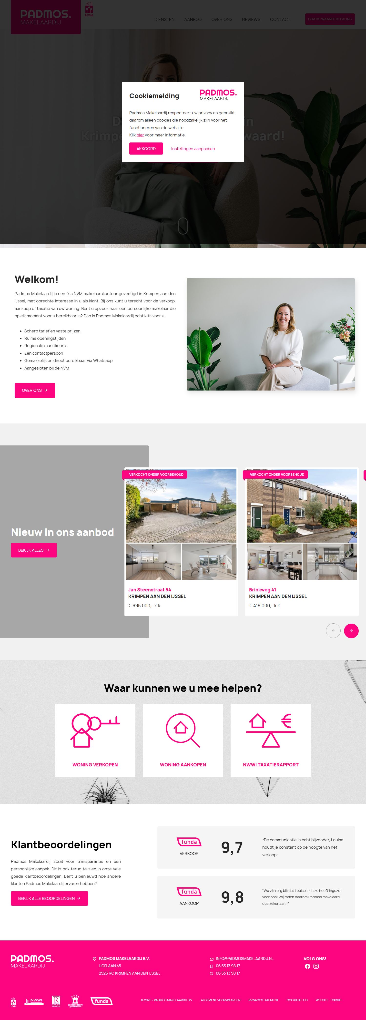 Screenshot van de website van www.padmosmakelaardij.nl