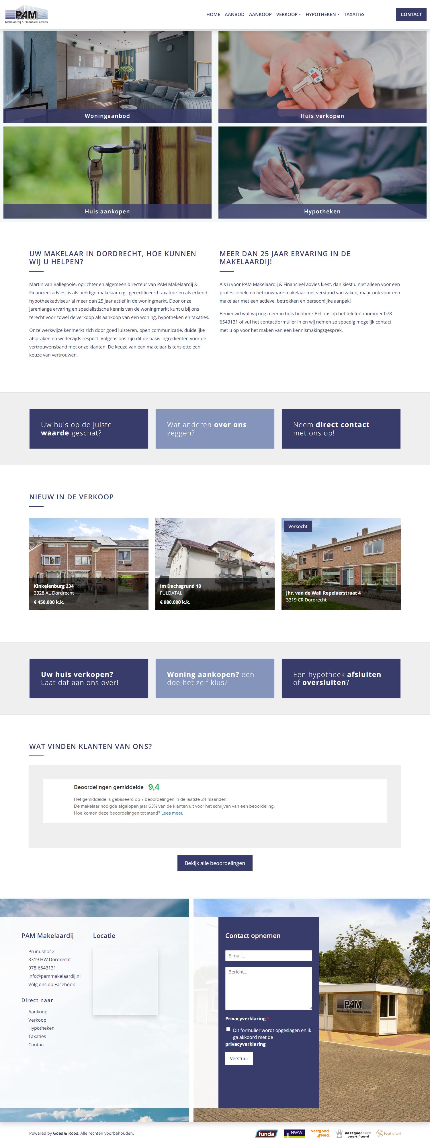 Screenshot van de website van www.pammakelaardij.nl