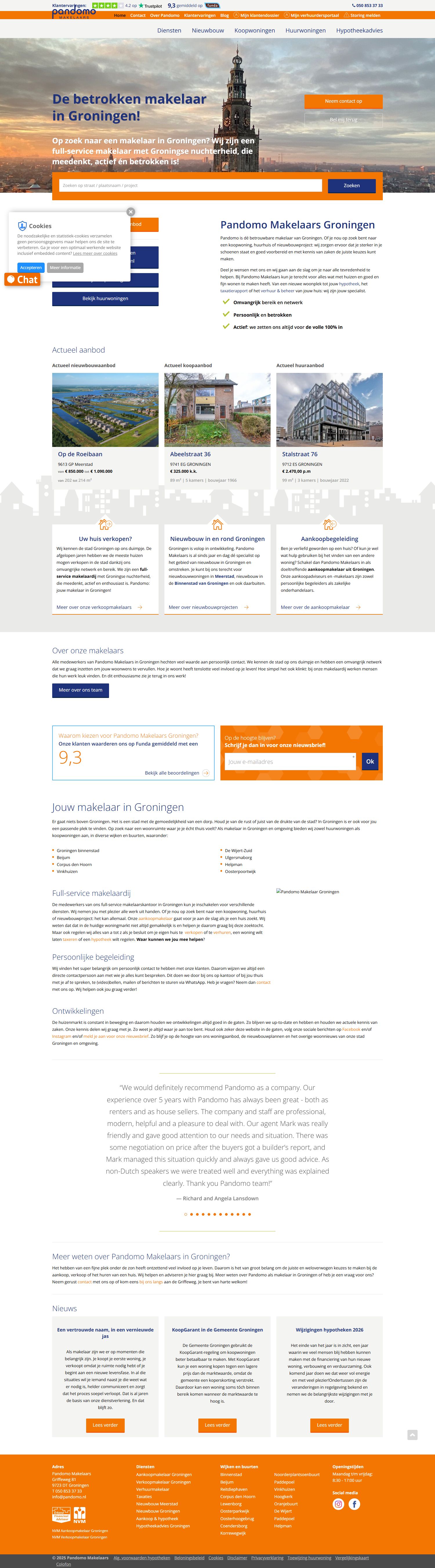 Screenshot van de website van www.pandomo.nl