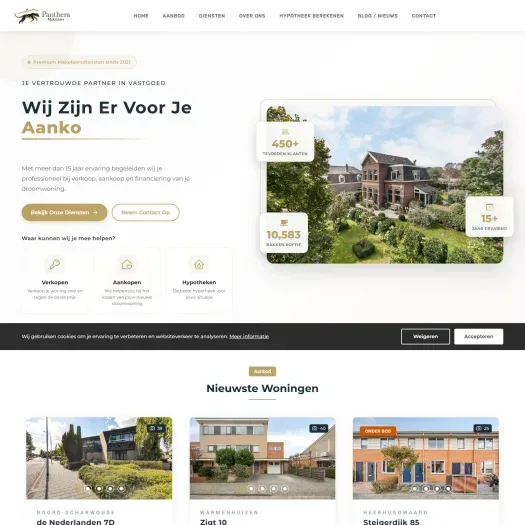 Screenshot van de website van www.pantheramakelaars.nl