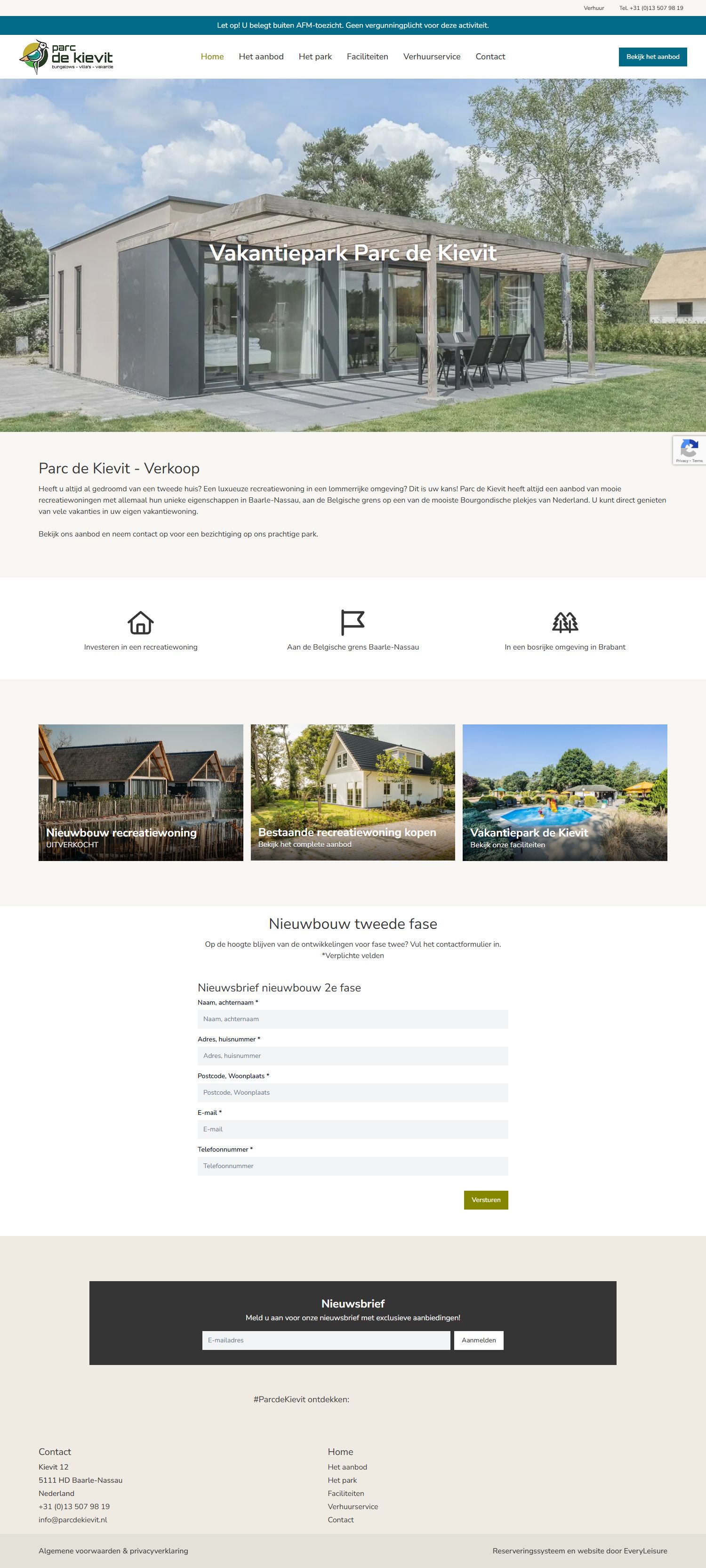 Screenshot van de website van www.parcdekievitverkoop.nl