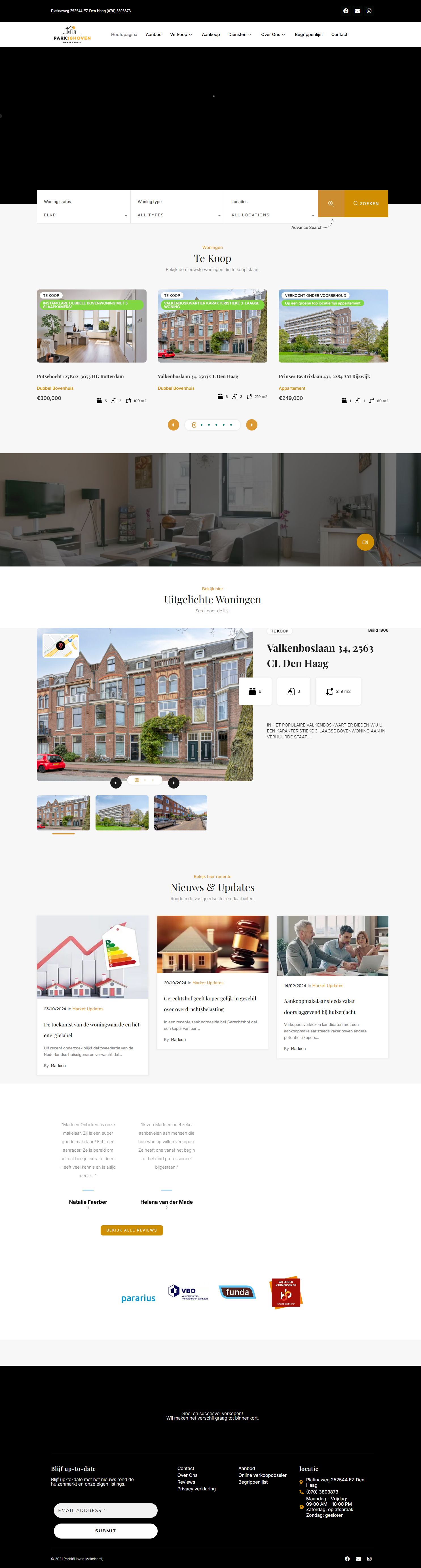 Screenshot van de website van www.park16hovenmakelaardij.com