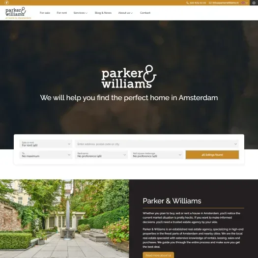 Screenshot van de website van www.parkerwilliams.nl