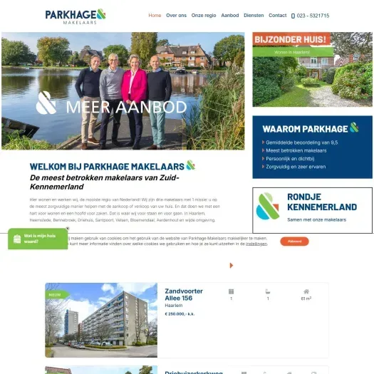 Screenshot of the website of www.parkhage.nl