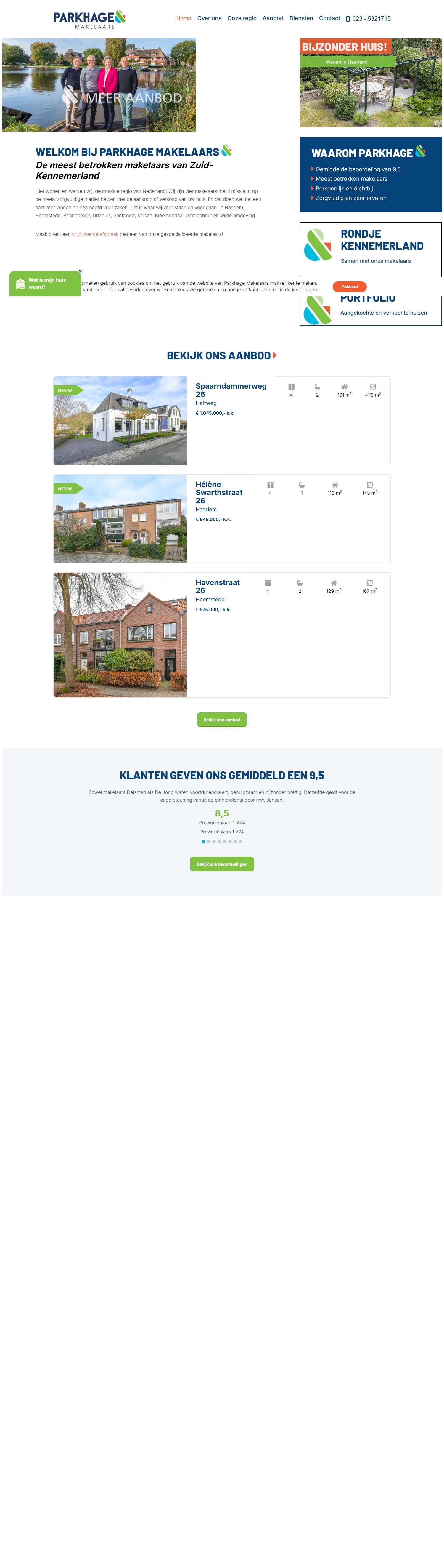 Screenshot van de website van www.parkhage.nl