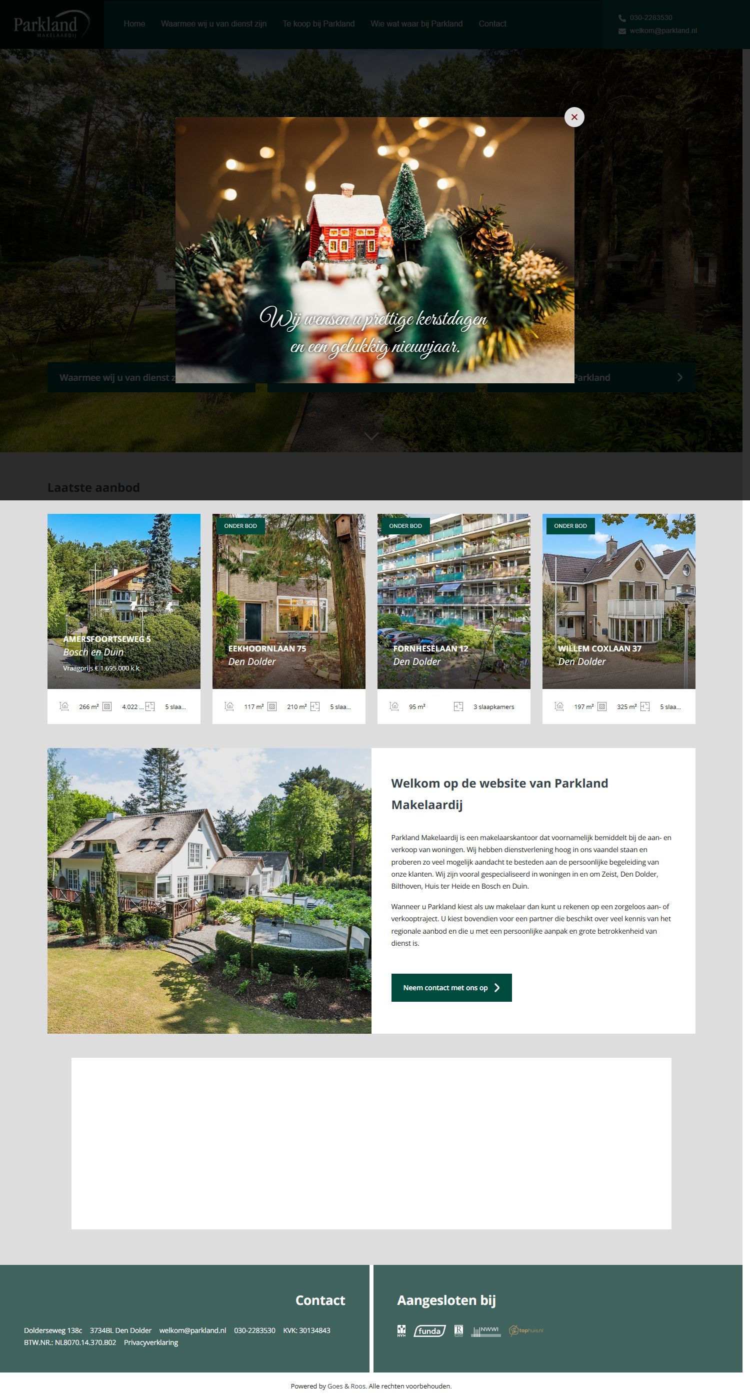 Screenshot van de website van www.parkland.nl