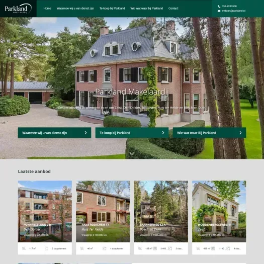 Screenshot of the website of www.parkland.nl