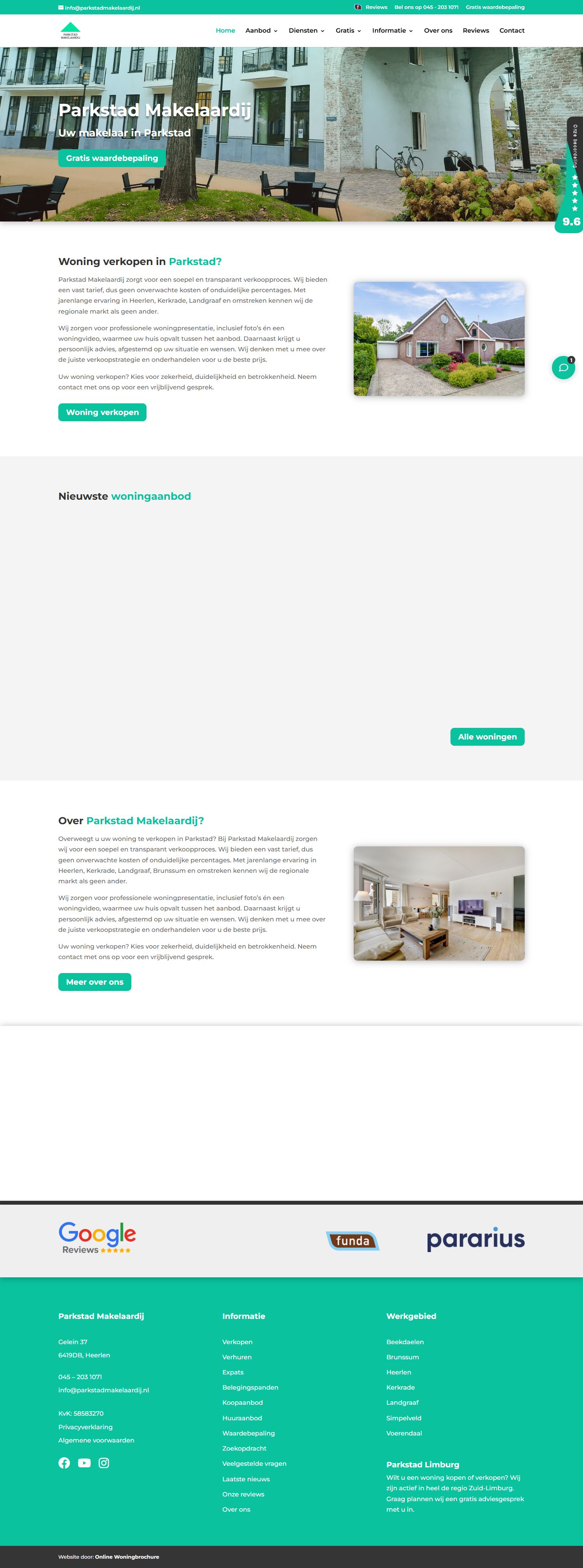 Screenshot van de website van www.parkstadmakelaardij.nl