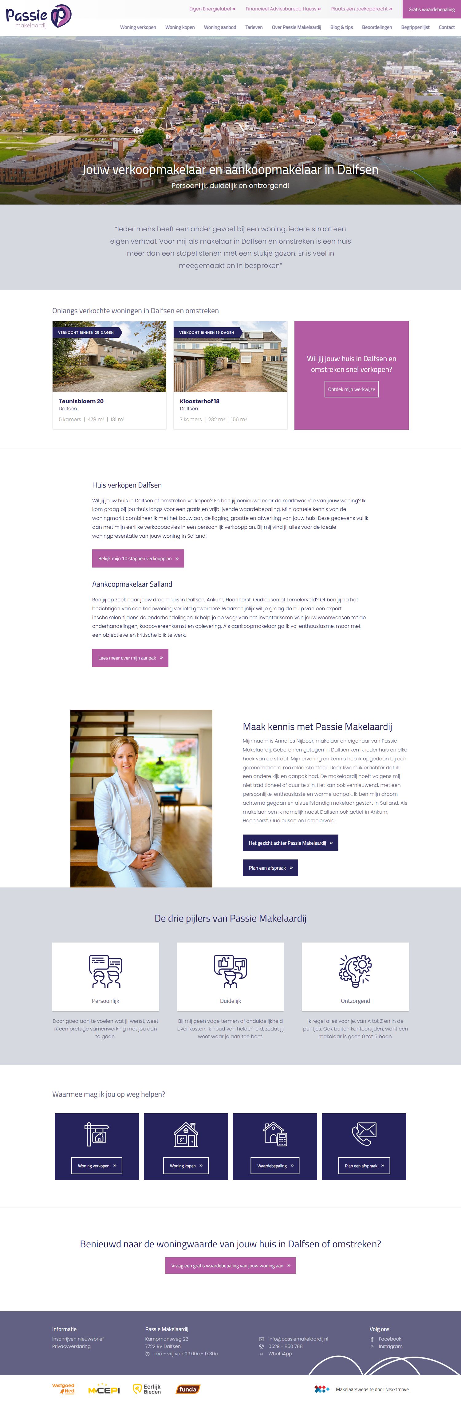 Screenshot van de website van www.passiemakelaardij.nl
