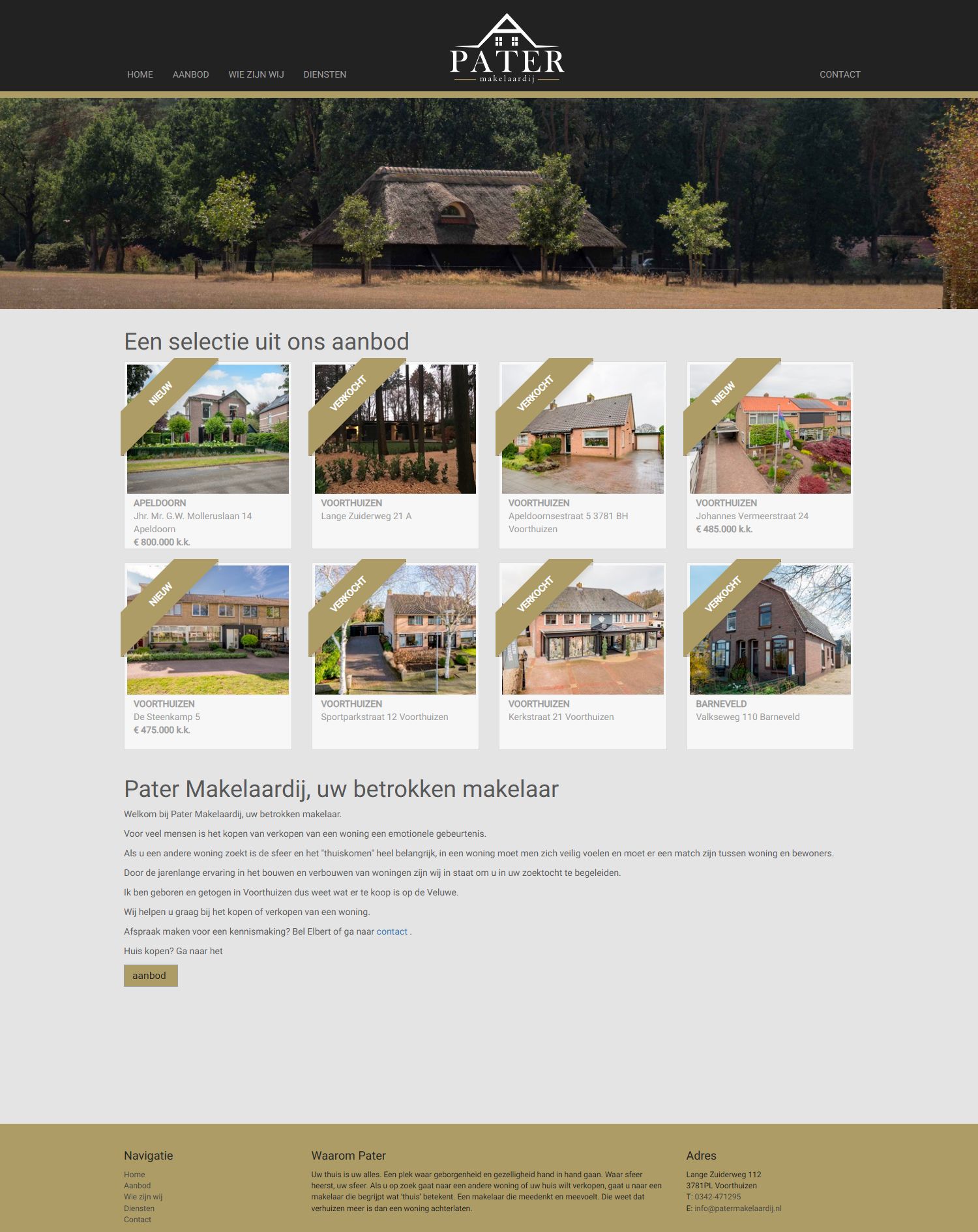 Screenshot van de website van www.patermakelaardij.nl