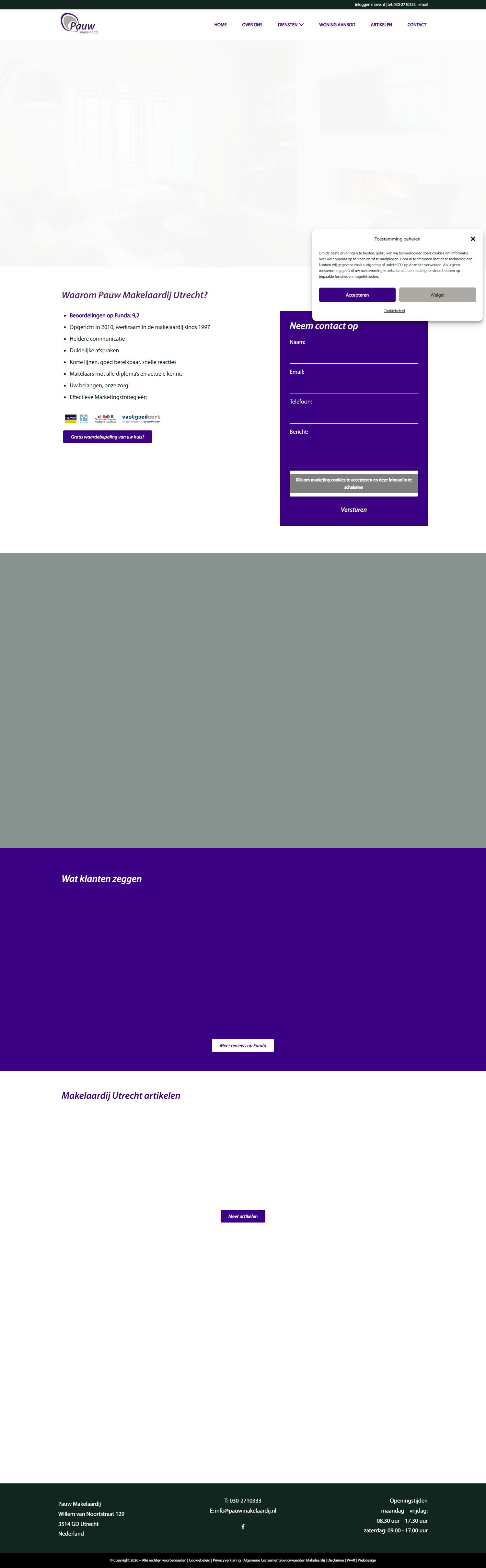 Screenshot van de website van www.pauwmakelaardij.nl