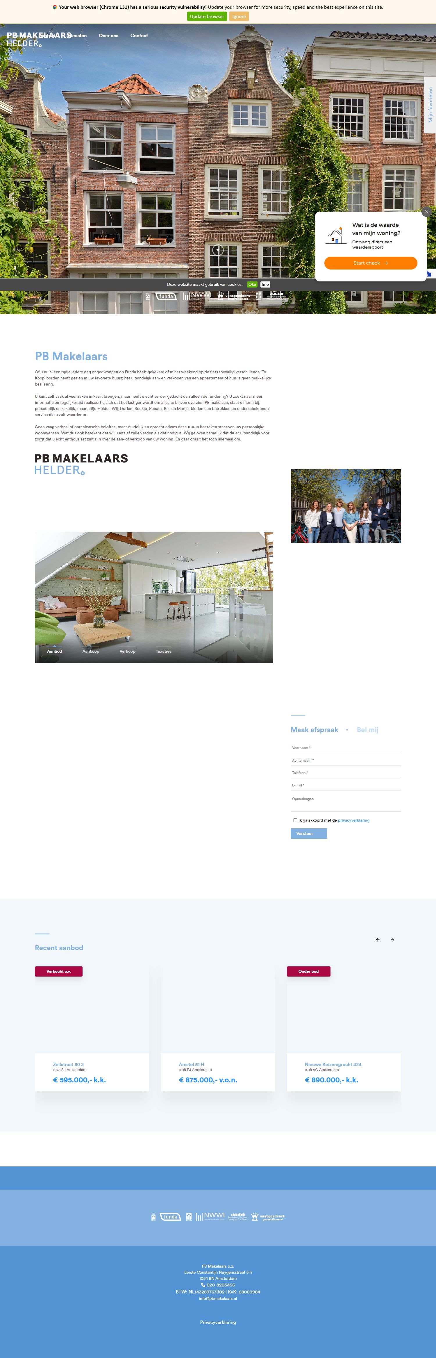 Screenshot van de website van www.pbmakelaars.nl