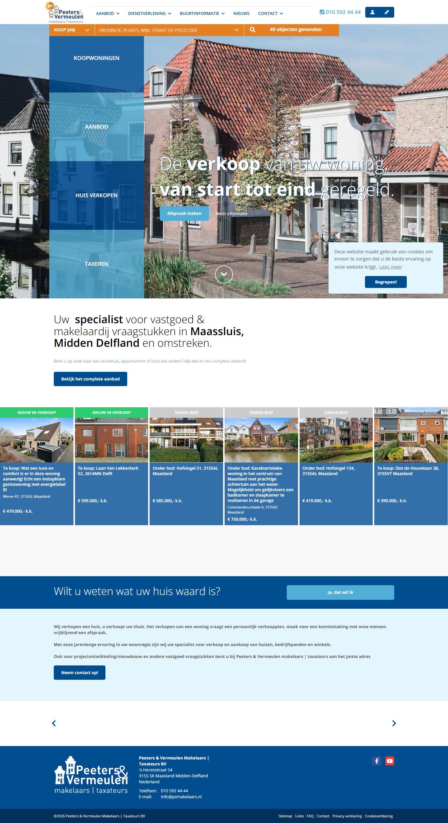 Screenshot van de website van www.pvmakelaars.nl