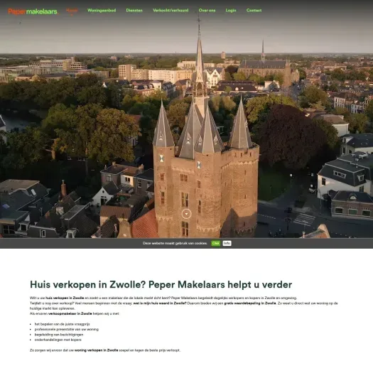 Screenshot van de website van www.pepermakelaars.nl