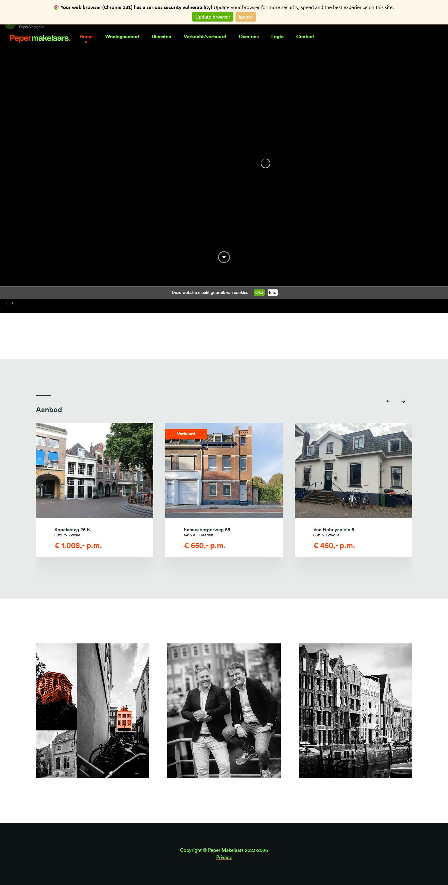 Screenshot van de website van www.pepermakelaars.nl