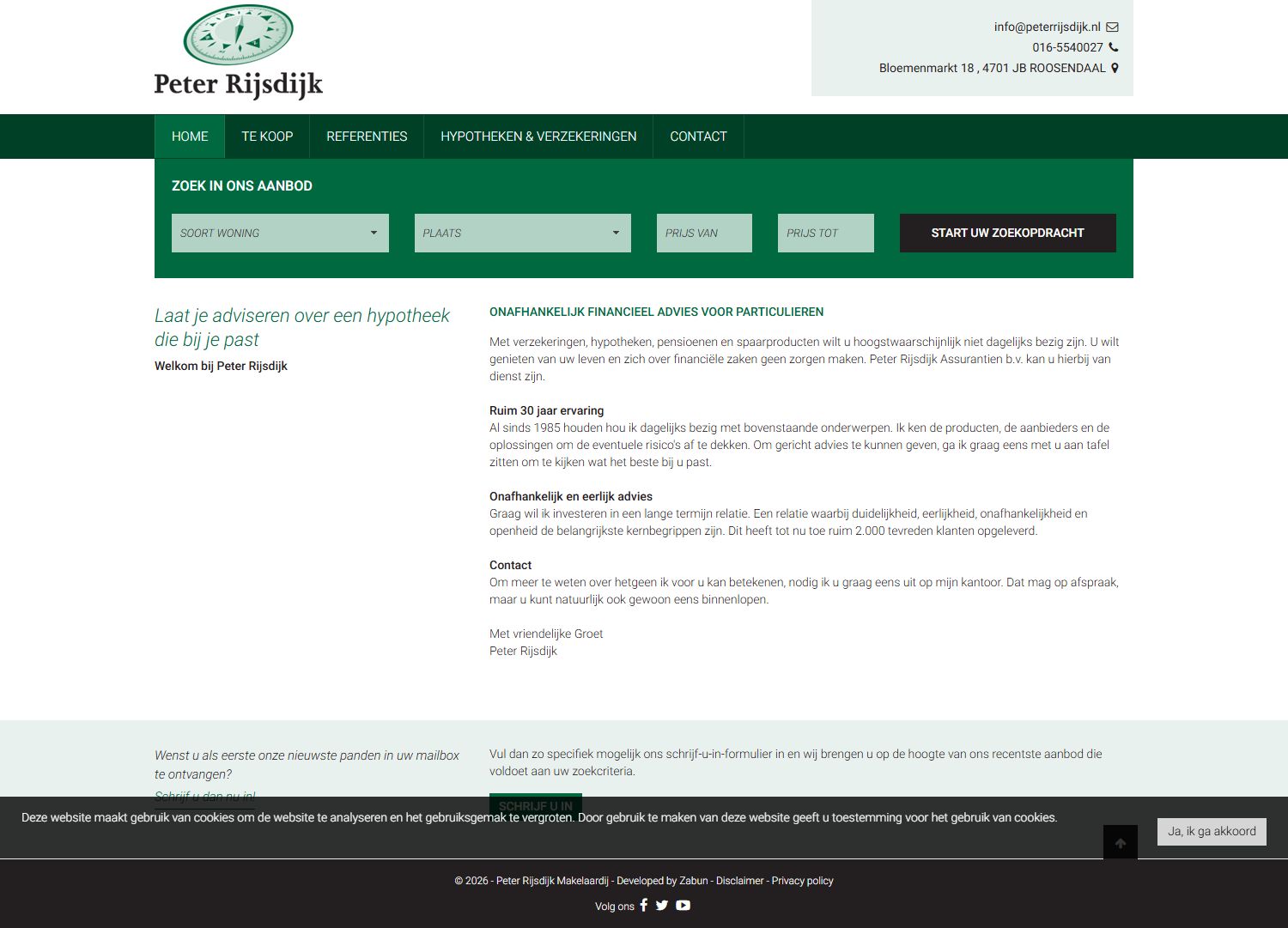 Screenshot van de website van www.peterrijsdijk.nl