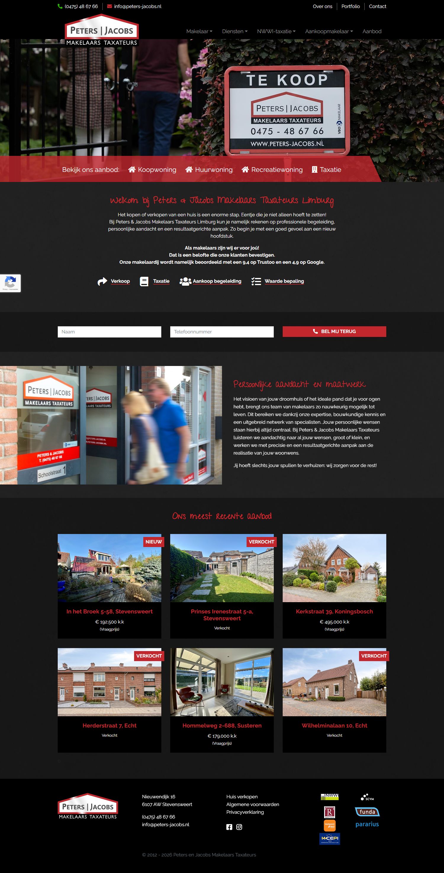 Screenshot van de website van www.peters-jacobs.nl