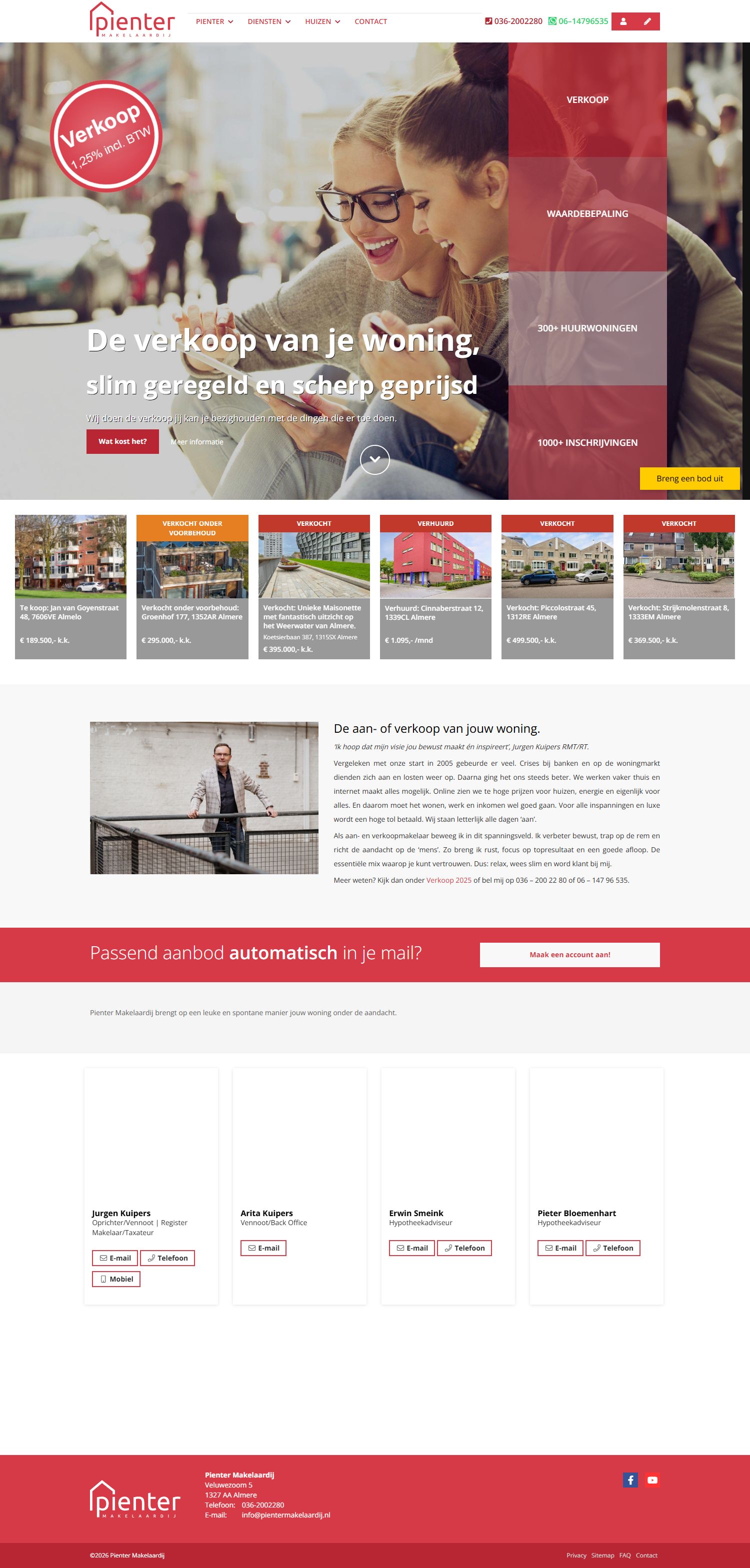 Screenshot van de website van www.pientermakelaardij.nl
