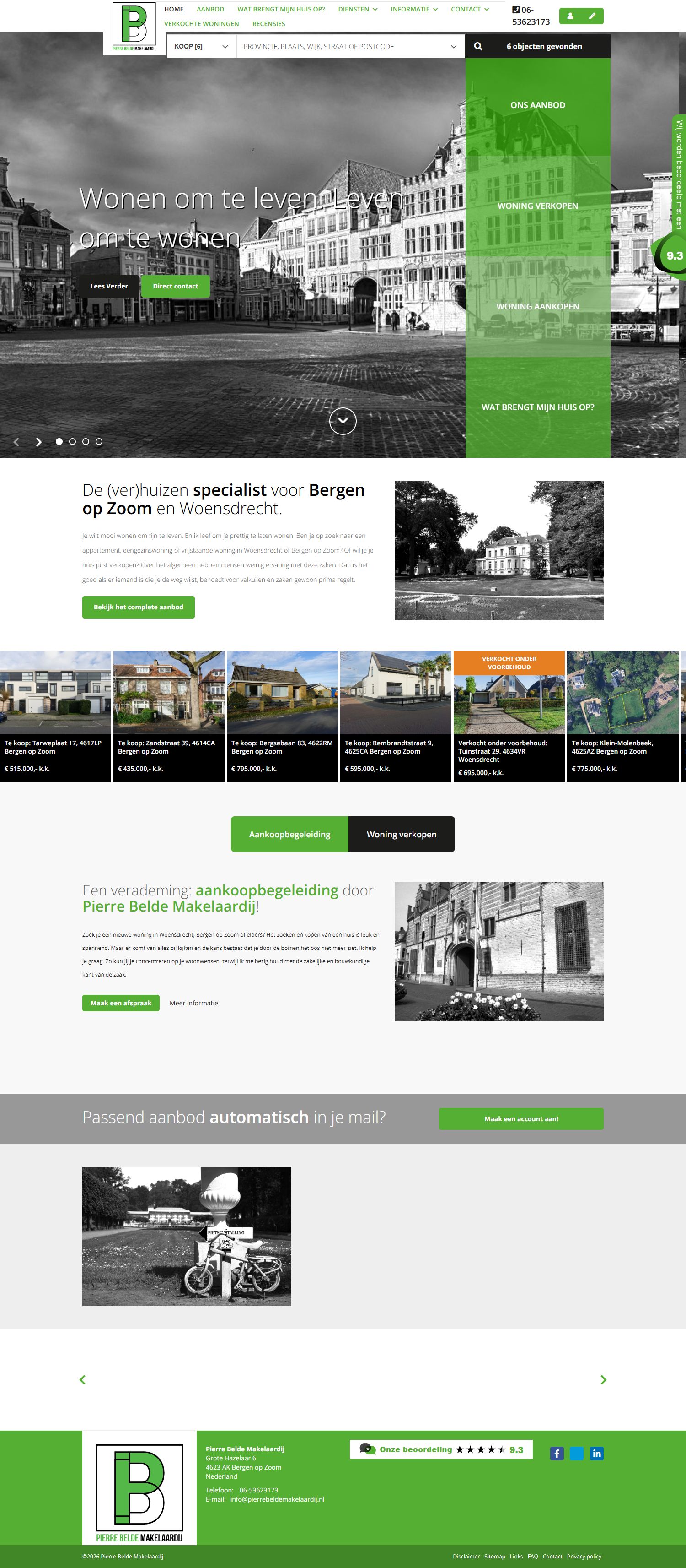 Screenshot van de website van www.pierrebeldemakelaardij.nl