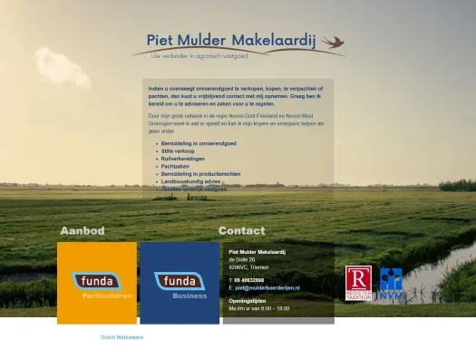 Screenshot van de website van www.pietmuldermakelaardij.nl