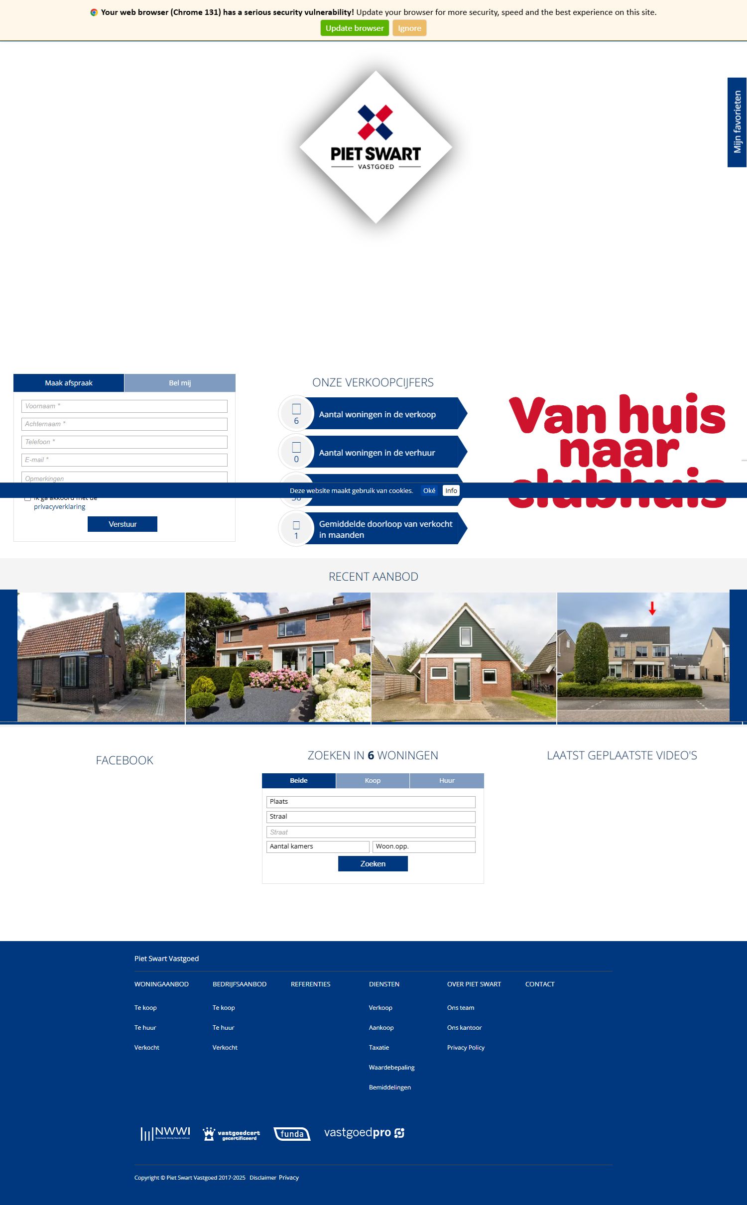 Screenshot van de website van www.pietswartvastgoed.nl