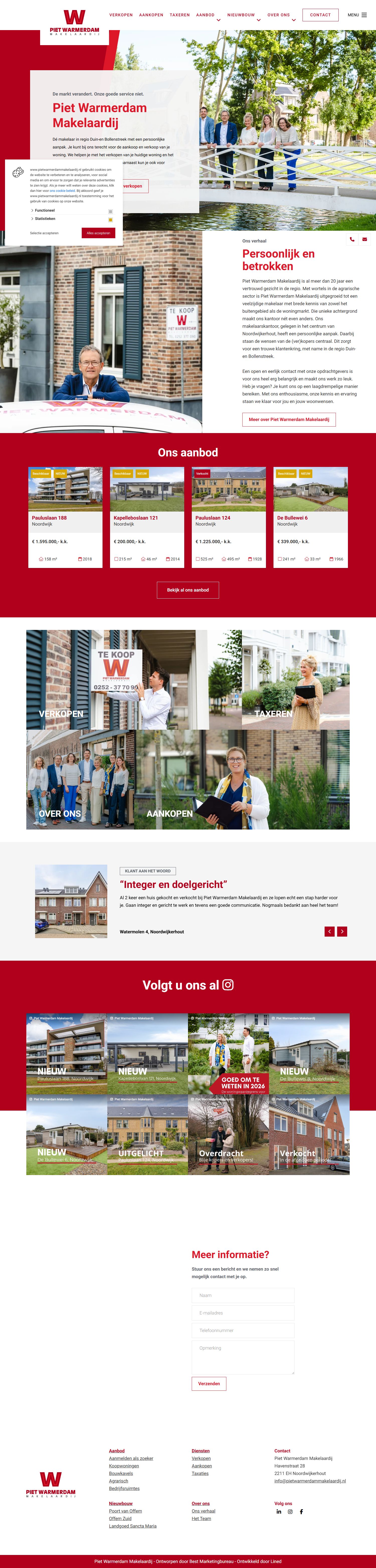 Screenshot van de website van www.pietwarmerdammakelaardij.nl