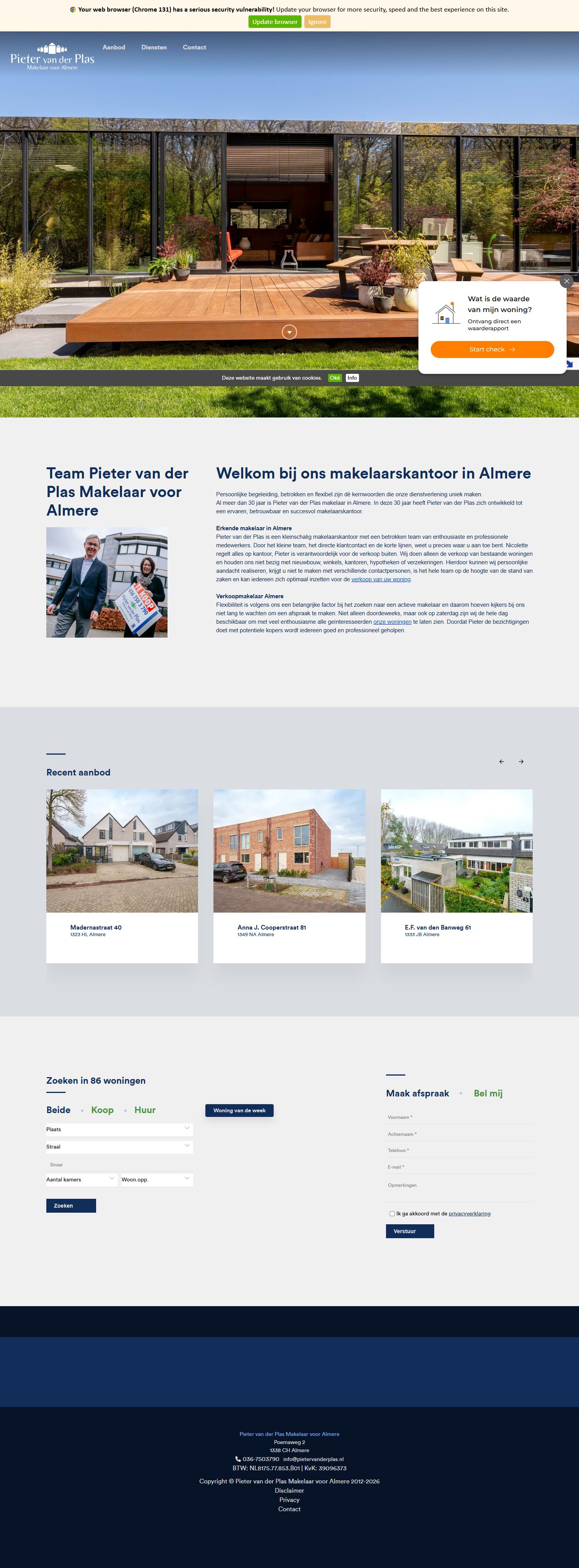 Screenshot van de website van www.pietervanderplas.nl
