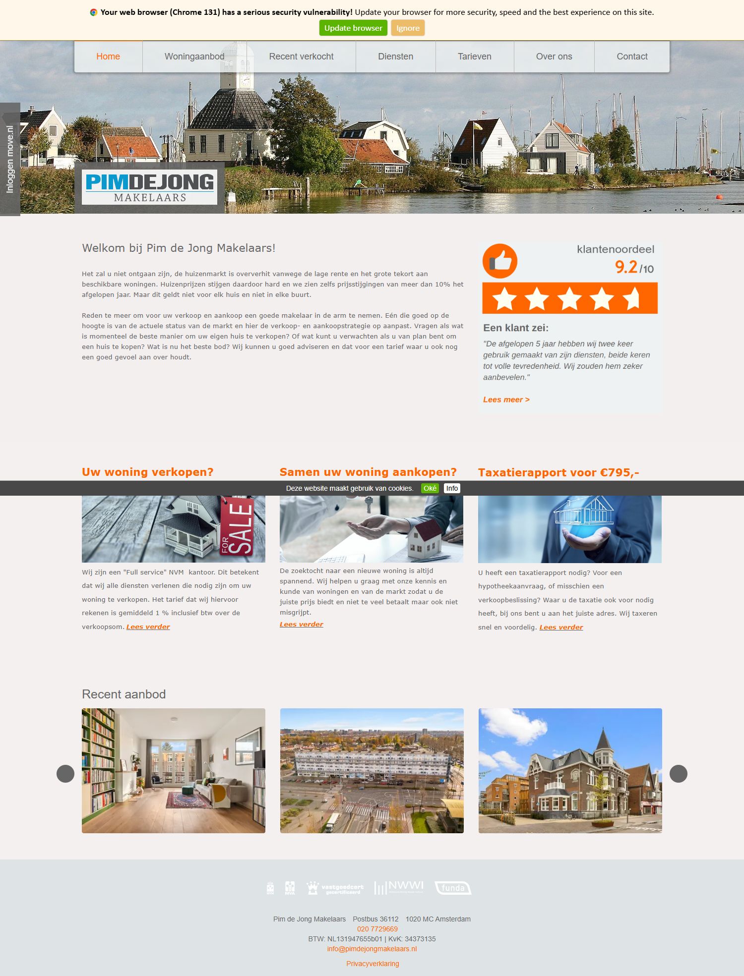 Screenshot van de website van www.pimdejongmakelaars.nl