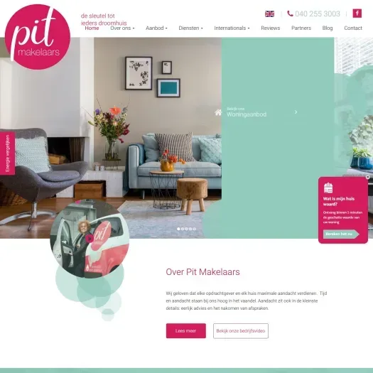Screenshot van de website van www.pitmakelaars.com