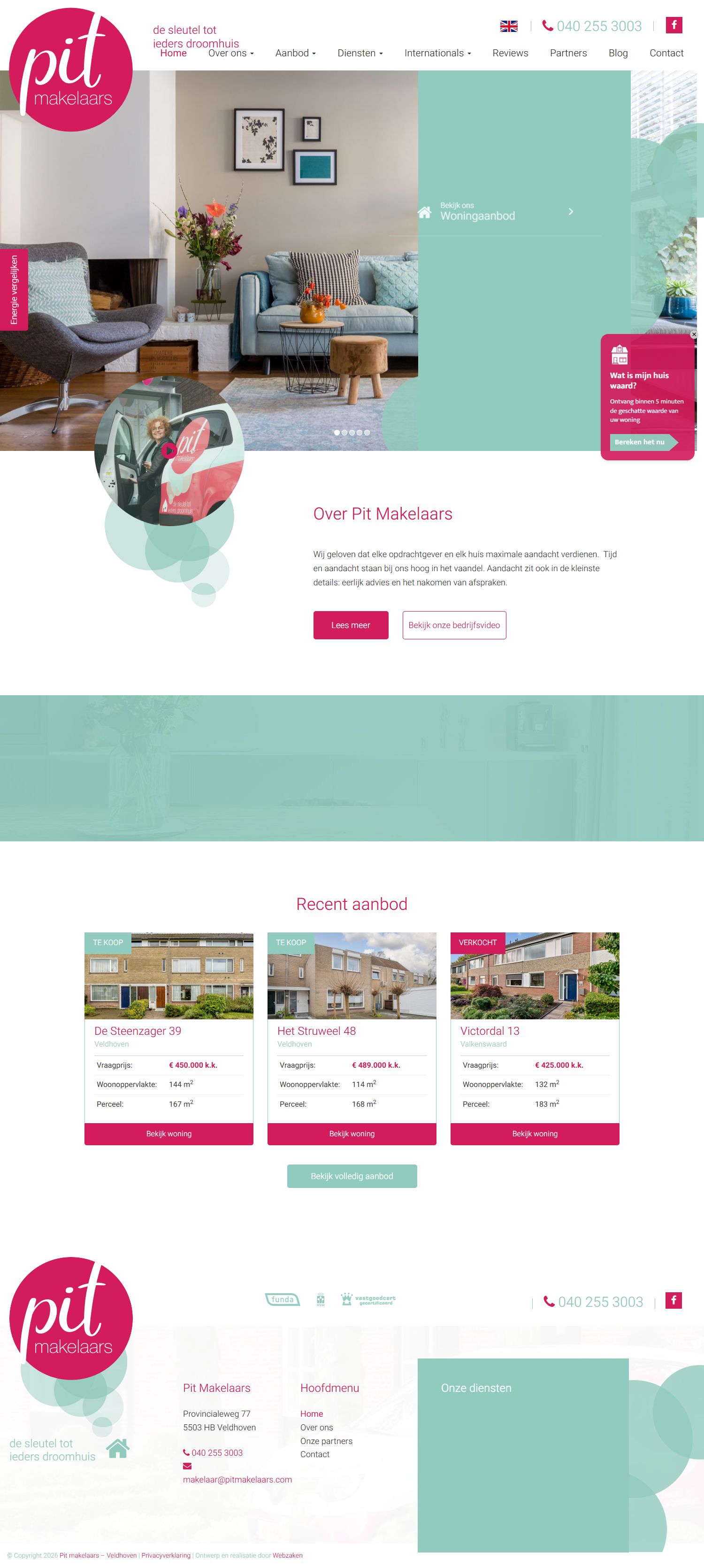 Screenshot van de website van www.pitmakelaars.com