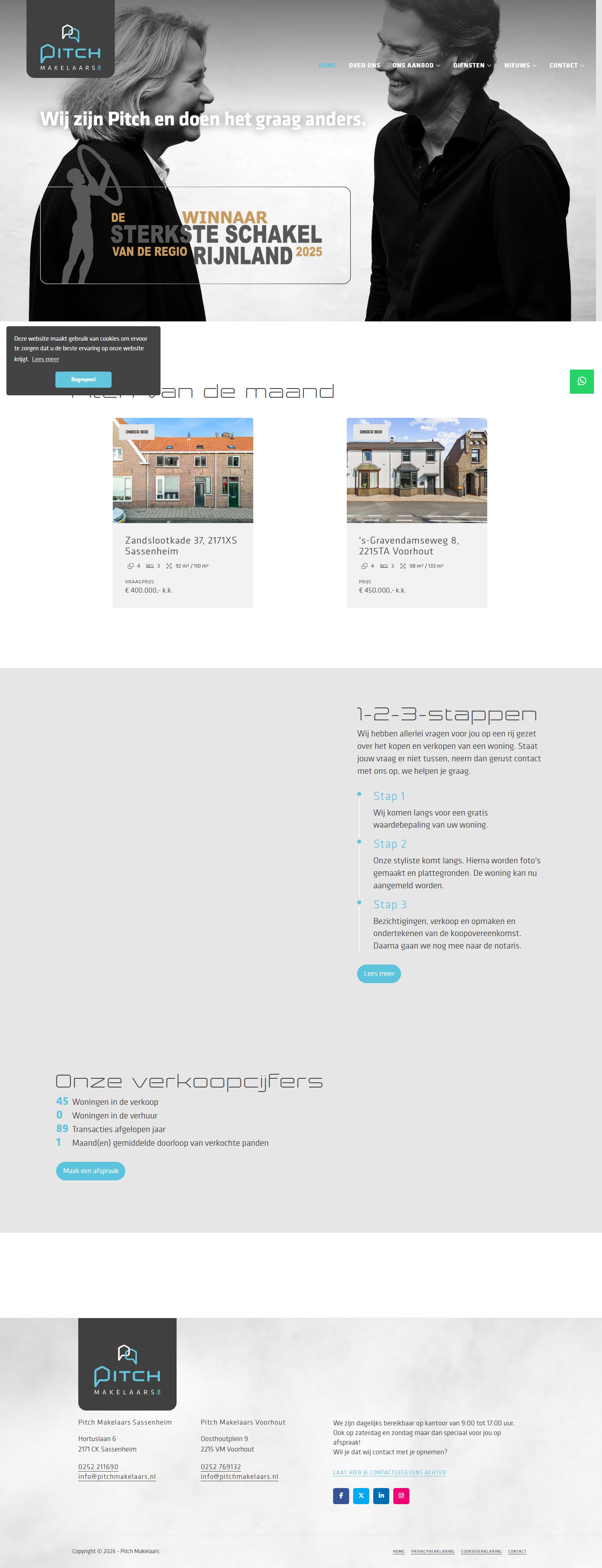 Screenshot van de website van www.pitchmakelaars.nl