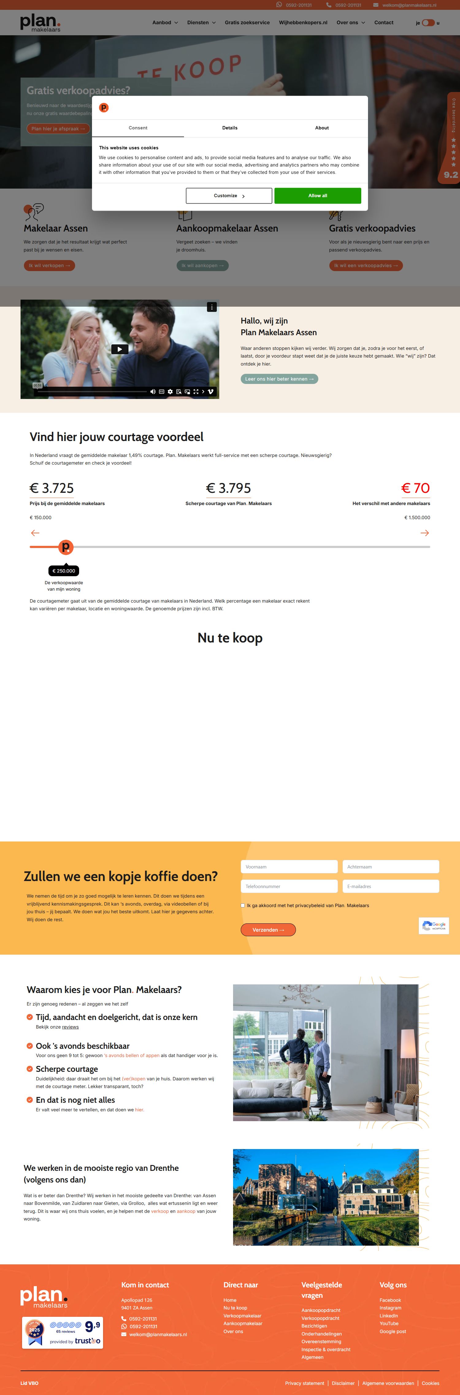 Screenshot van de website van planmakelaarsassen.nl