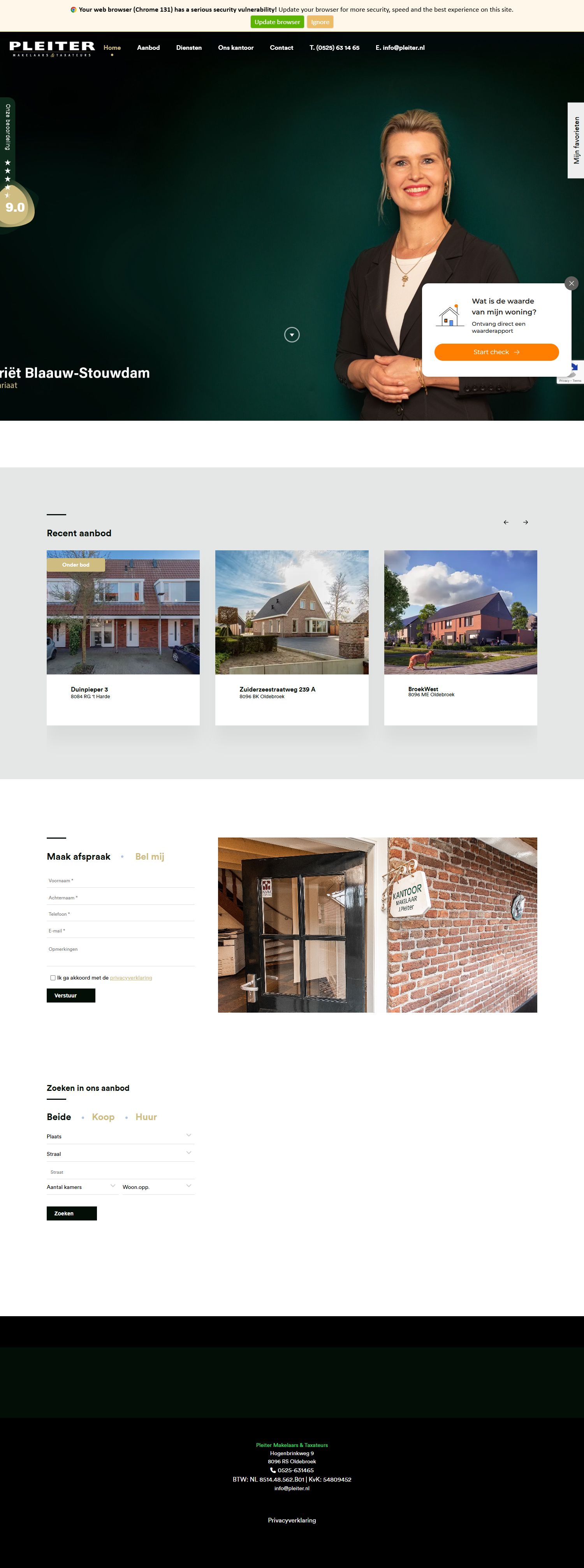 Screenshot van de website van www.pleiter.nl