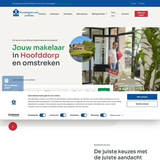 Screenshot van de website van www.poldermakelaars.nl