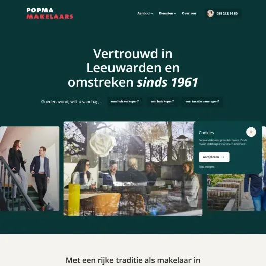 Screenshot of the website of www.popma.nl