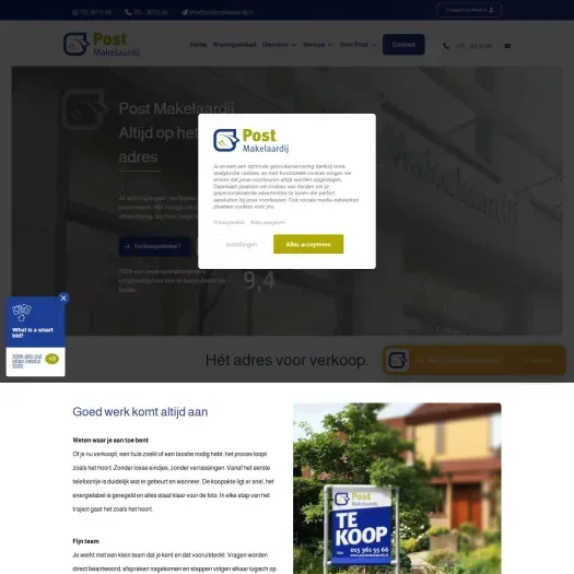 Screenshot van de website van www.postmakelaardij.nl