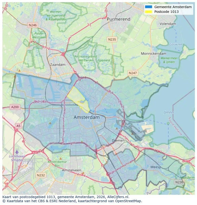 Postcodekaart voor 1013
