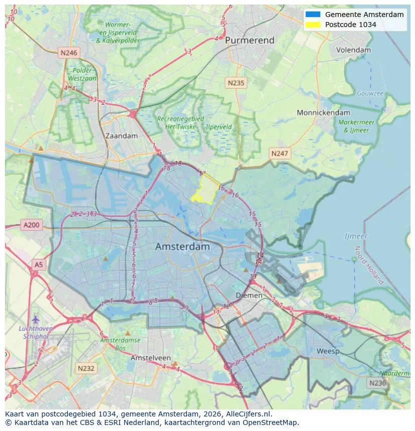 Postcode map for 1034