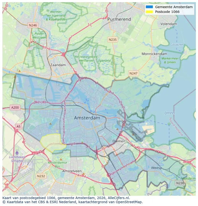 Postcodekaart voor 1066